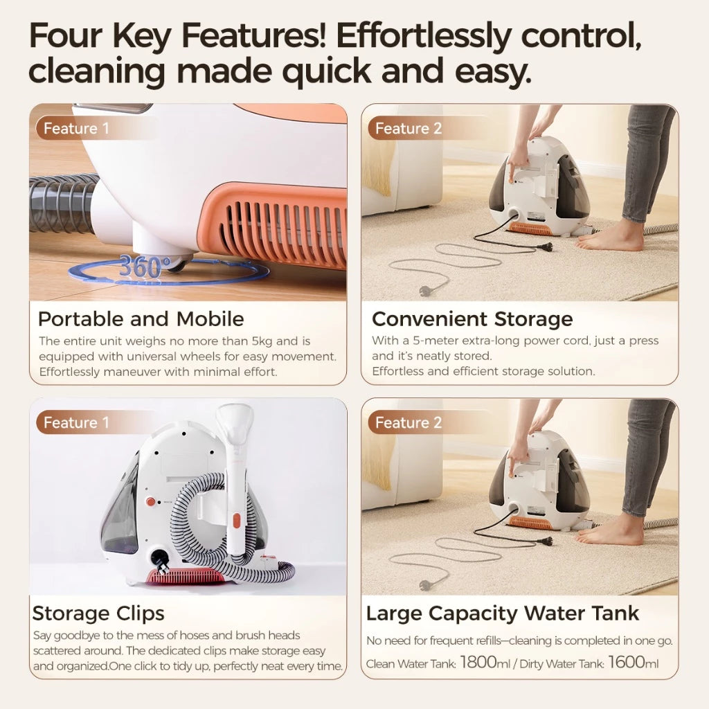 UWANT B100-S Wet & Dry Vaccum Dot Cleaner Bed Sheet Sofa Carpet Cleaner Big Suction